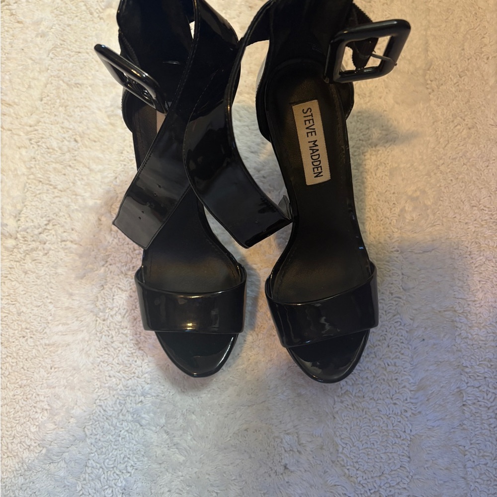 Steve Madden Glossy Black Strappy Heels - Picture 2 of 2